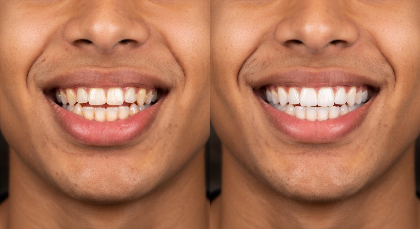 Before Invisalign close-up of mouth and teeth: 17-year-old athlete with crowding and bite issues